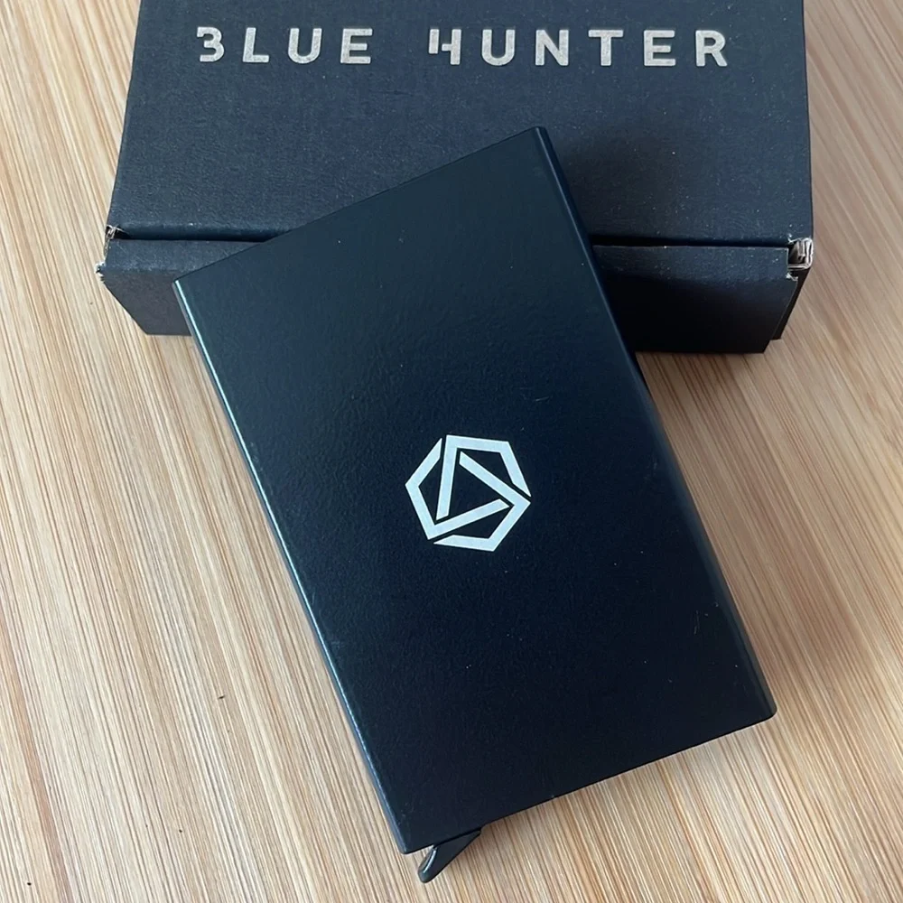 Brand New Blue Hunter Pop Up Slim Metal Card Holder Wallet RFID Case Minimalist